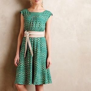 Anthropologie Green and Cream Dress